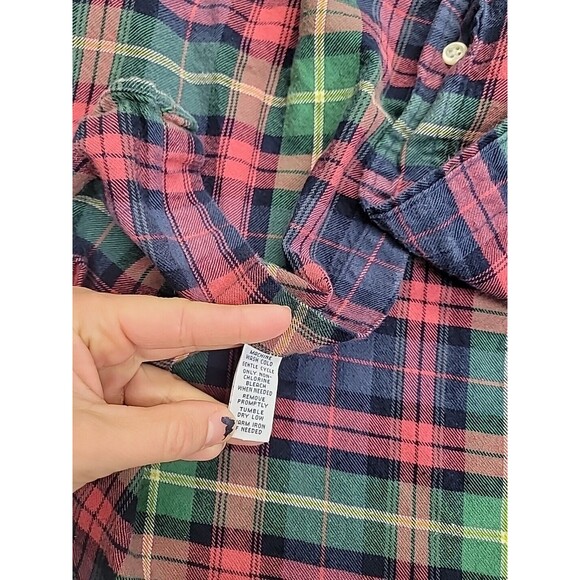 VINTAGE Polo Ralph Lauren Flannel Shirt Mens XL Plaid Green Blue Red RL 90s Long - Picture 5 of 8